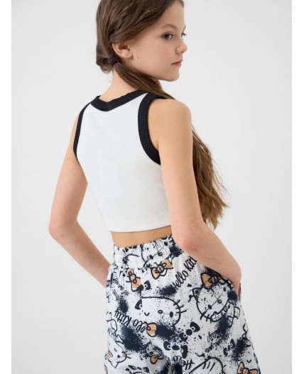 Комплект трикотажный для девочек: топ, брюки dark grеy, white, beige