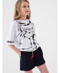 Комплект трикотажный для девочек: фуфайка (футболка), шорты white, black