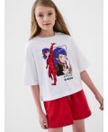 Комплект трикотажный для девочек: фуфайка (футболка), шорты white, red
