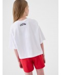 Комплект трикотажный для девочек: фуфайка (футболка), шорты white, red