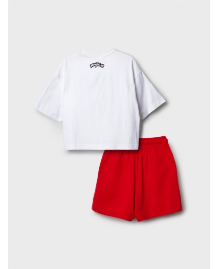 Комплект трикотажный для девочек: фуфайка (футболка), шорты white, red