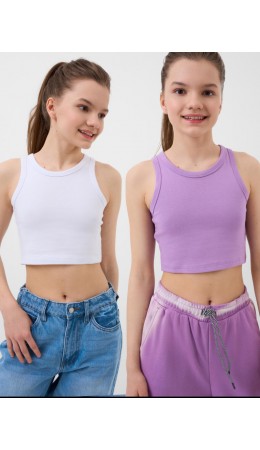 Топ трикотажный для девочек, 2 шт в комплекте white, lilac