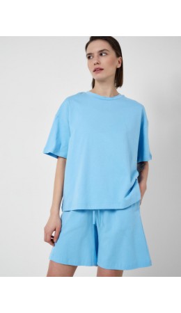 Комплект трикотажный для женщин: фуфайка (футболка), шорты light blue