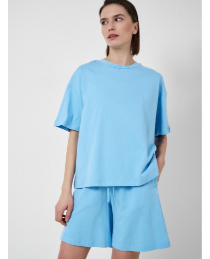 Комплект трикотажный для женщин: фуфайка (футболка), шорты light blue
