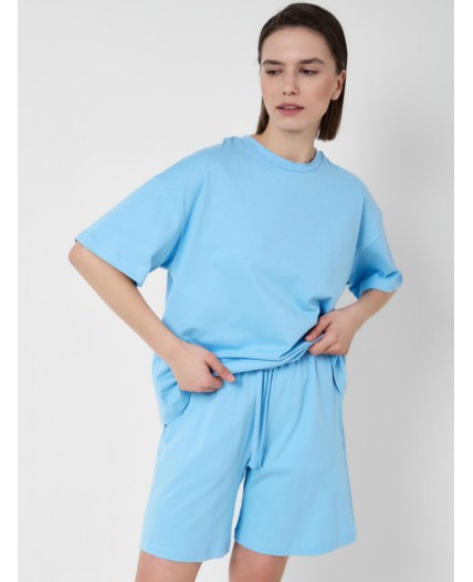 Комплект трикотажный для женщин: фуфайка (футболка), шорты light blue