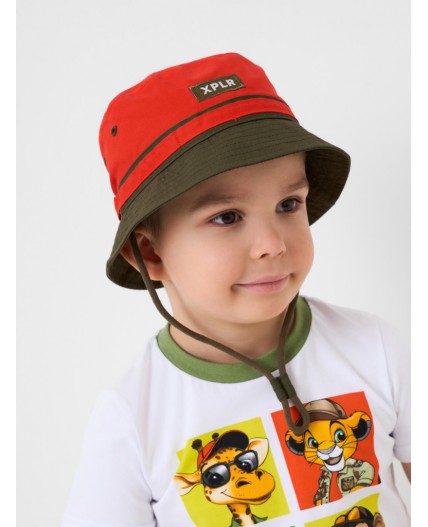 Панама текстильная для мальчиков red, dark green