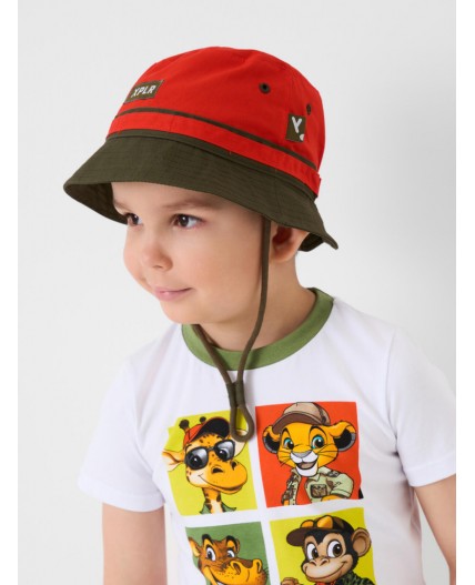 Панама текстильная для мальчиков red, dark green