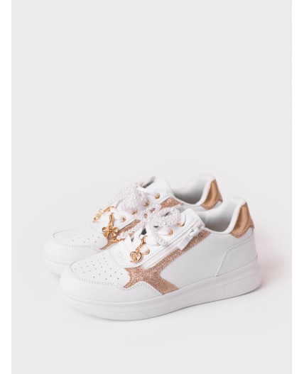 Полуботинки для девочек белый,золотой