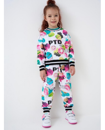 Комплект трикотажный для девочек: толстовка, брюки multicolor