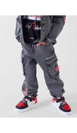 Брюки текстильные джинсовые для мальчиков black