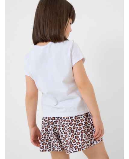 Комплект трикотажный для девочек: фуфайка (футболка), шорты white, ochre, dark grеy