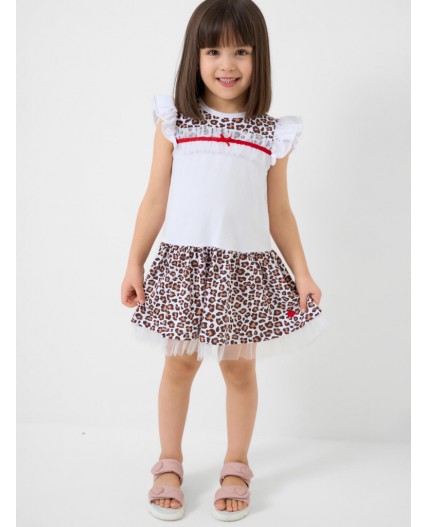 Платье трикотажное для девочек white, ochre, dark grеy