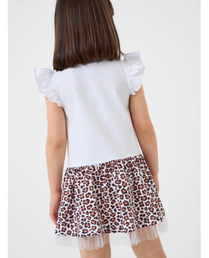 Платье трикотажное для девочек white, ochre, dark grеy