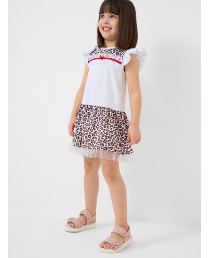 Платье трикотажное для девочек white, ochre, dark grеy