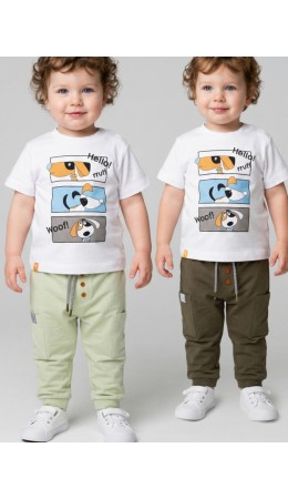 Брюки детские трикотажные для мальчиков, 2 пары в комплекте dark green, light green