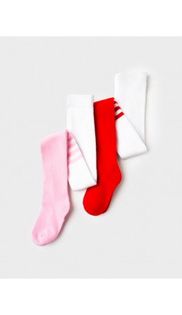Колготки трикотажные для девочек, 2 пары в комплекте white, red, pale pink