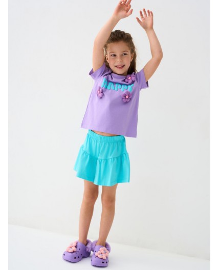 Комплект трикотажный для девочек: фуфайка (футболка), шорты lilac, turquoise