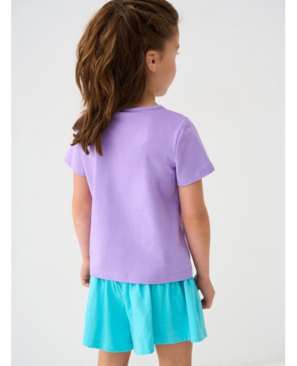 Комплект трикотажный для девочек: фуфайка (футболка), шорты lilac, turquoise