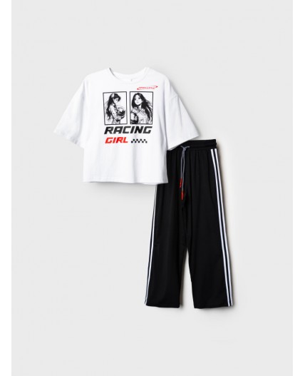 Комплект трикотажный для девочек: фуфайка (футболка), брюки white, black
