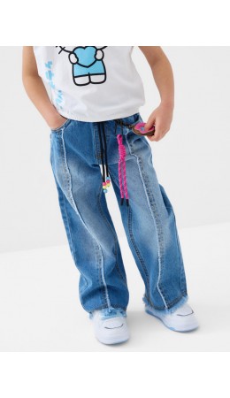 Брюки текстильные джинсовые для девочек синий