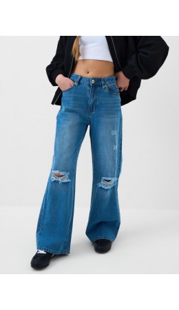 Брюки текстильные джинсовые для девочек blue