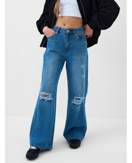 Брюки текстильные джинсовые для девочек blue