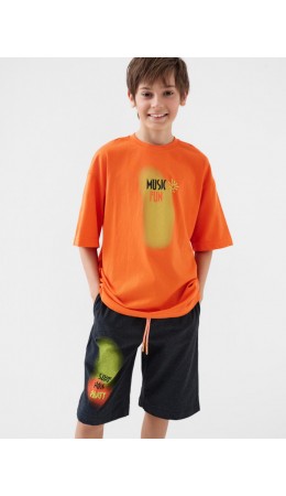 Комплект трикотажный для мальчиков: фуфайка (футболка), шорты orange, black