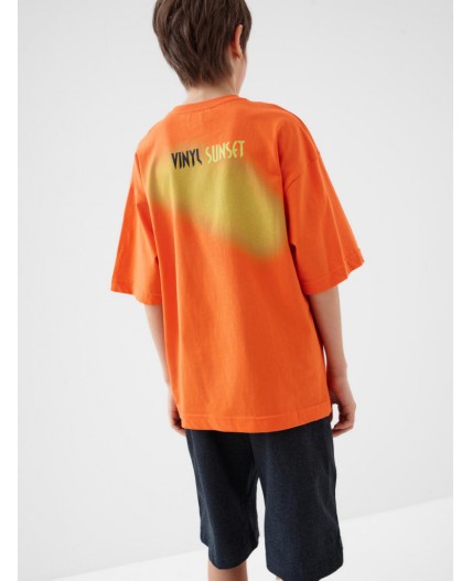 Комплект трикотажный для мальчиков: фуфайка (футболка), шорты orange, black