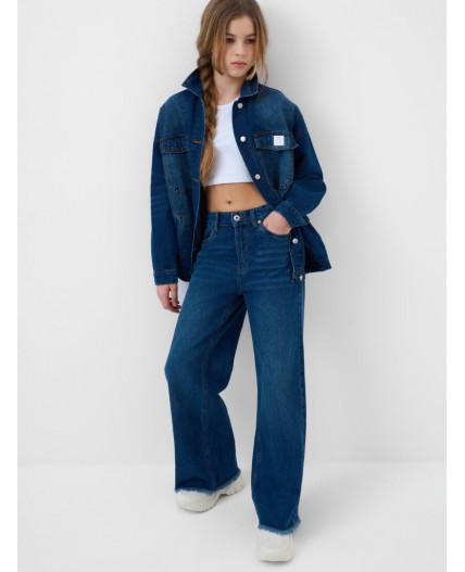 Брюки текстильные джинсовые для девочек blue