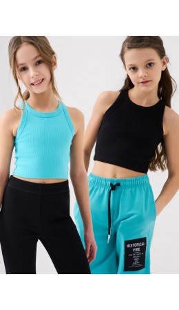 Топ трикотажный для девочек, 2 шт в комплекте black, light blue