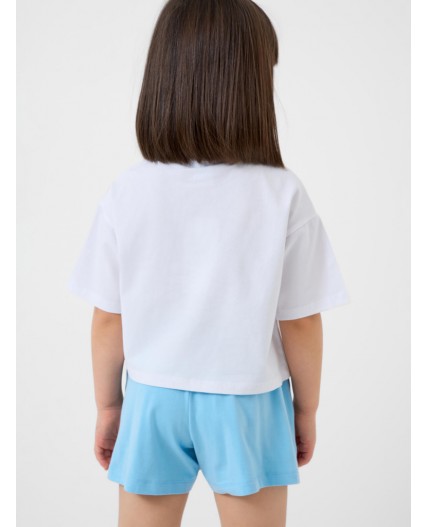 Комплект трикотажный для девочек: фуфайка (футболка), шорты white, light blue