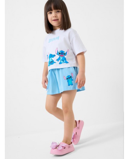 Комплект трикотажный для девочек: фуфайка (футболка), шорты white, light blue