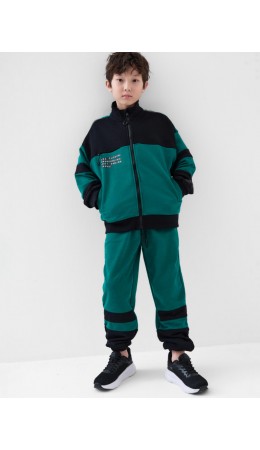 Комплект трикотажный для мальчиков: толстовка, брюки black, dark green