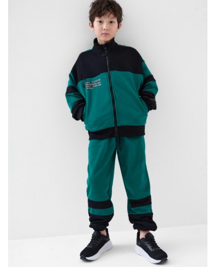 Комплект трикотажный для мальчиков: толстовка, брюки black, dark green
