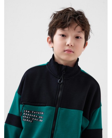 Комплект трикотажный для мальчиков: толстовка, брюки black, dark green