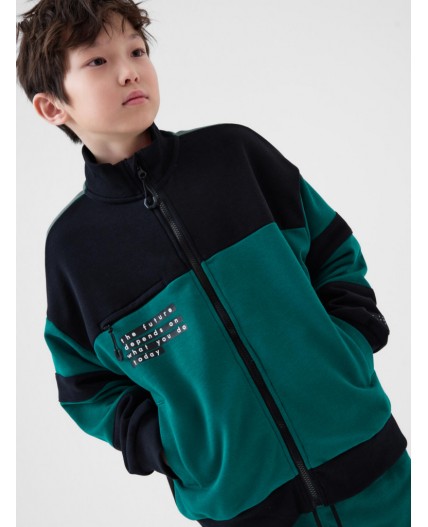 Комплект трикотажный для мальчиков: толстовка, брюки black, dark green