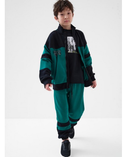 Комплект трикотажный для мальчиков: толстовка, брюки black, dark green