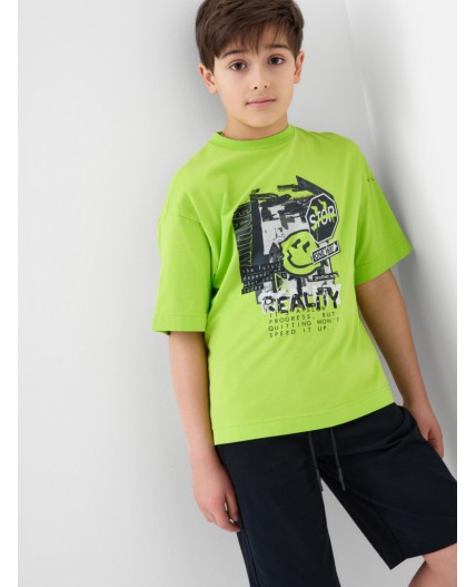 Комплект трикотажный для мальчиков: фуфайка (футболка), шорты black, light green