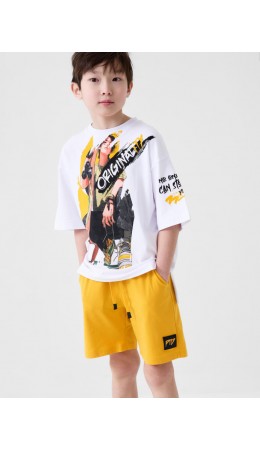 Комплект трикотажный для мальчиков: фуфайка (футболка), шорты white, orange