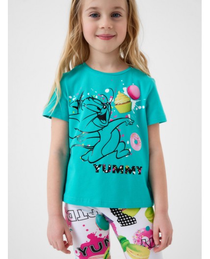 Фуфайка трикотажная для девочек (футболка) turquoise