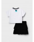 Комплект трикотажный для девочек: джемпер (футболка), юбка-шорты white, black