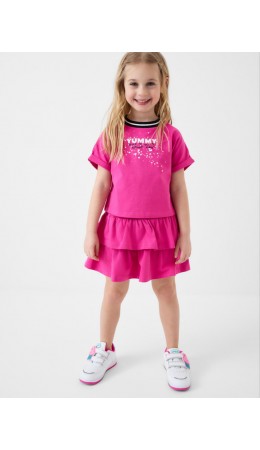 Комплект трикотажный для девочек: джемпер (футболка), юбка-шорты pink