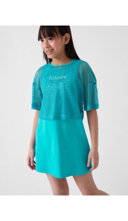 Комплект трикотажный для девочек: сарафан, фуфайка (футболка) бирюзовый