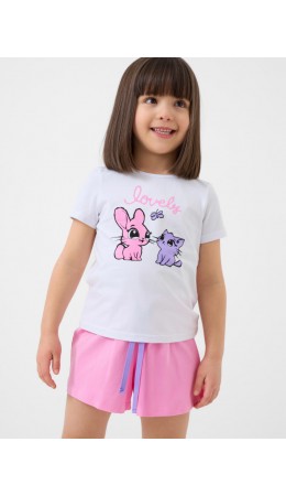 Пижама текстильная для девочек white, pink