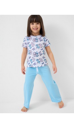 Комплект трикотажный для девочек: фуфайка (футболка), брюки белый,голубой,светло-розовый