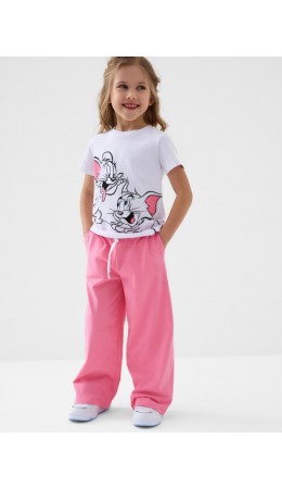Комплект трикотажный для девочек: фуфайка (футболка), брюки белый,светло-розовый