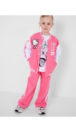 Комплект трикотажный для девочек: толстовка, брюки белый,светло-розовый