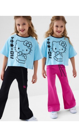 Брюки трикотажные для девочек, 2 пары в комплекте черный,розовый