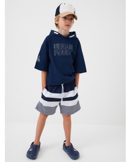 Шорты текстильные плавательные для мальчиков, длинные white, dark blue