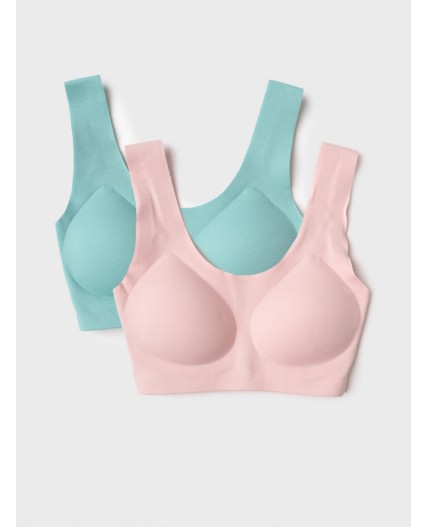 Топ (бра) трикотажный для девочек, 2 шт в комплекте green, pale pink